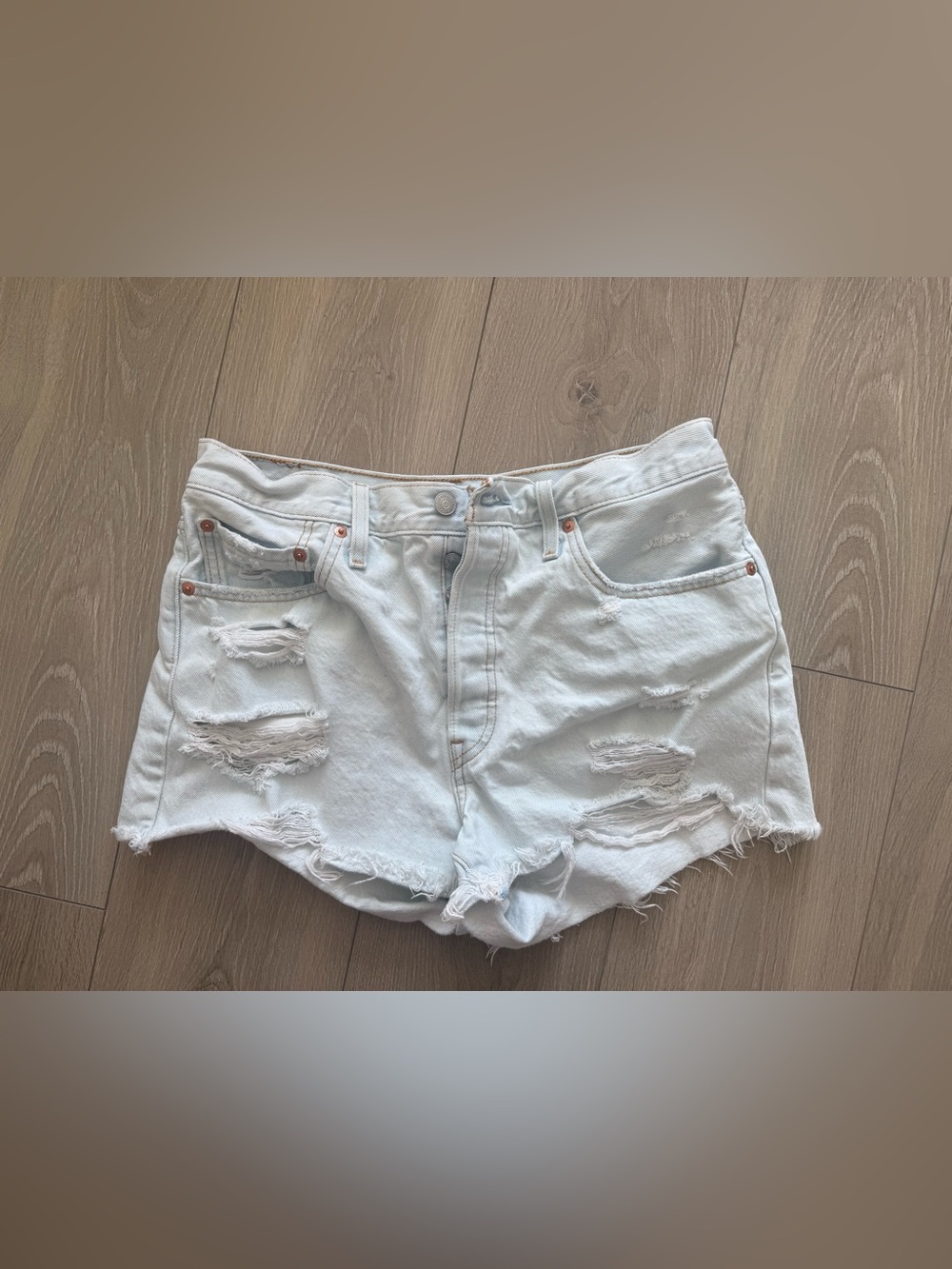 Levi's Light Wash Distressed Denim Shorts